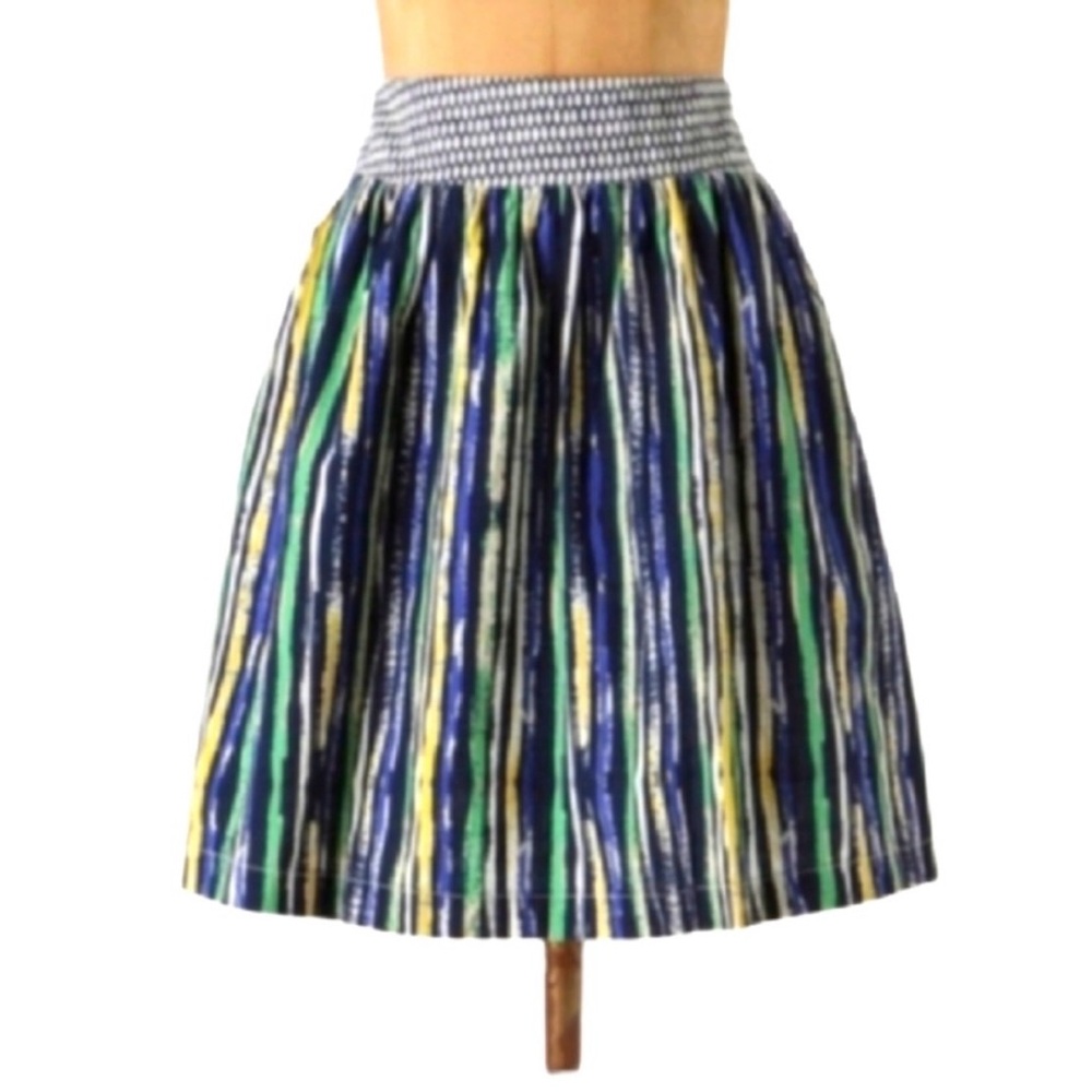 Porridge Anthropologie EUC Striped Pleated Short A-Line Skirt Elastic, Pockets